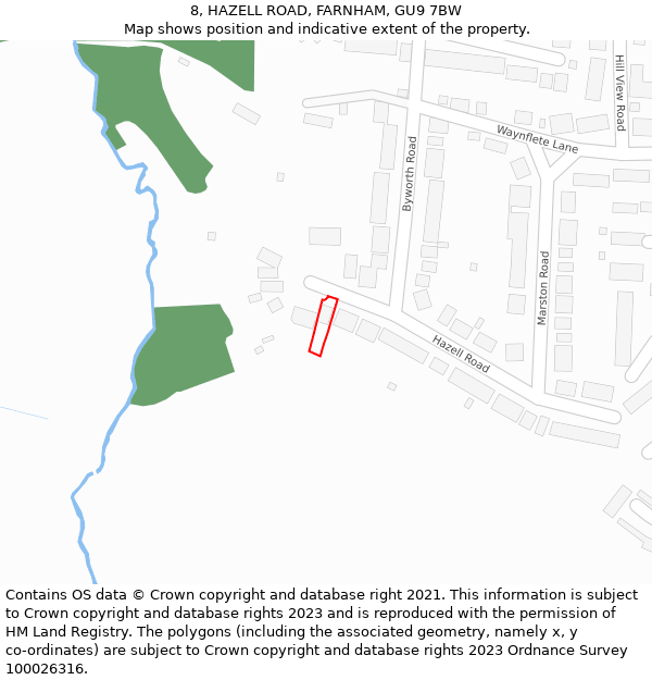 8, HAZELL ROAD, FARNHAM, GU9 7BW: Location map and indicative extent of plot
