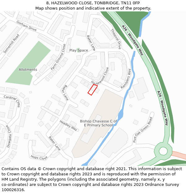 8, HAZELWOOD CLOSE, TONBRIDGE, TN11 0FP: Location map and indicative extent of plot