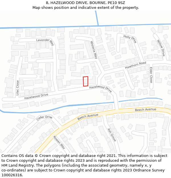 8, HAZELWOOD DRIVE, BOURNE, PE10 9SZ: Location map and indicative extent of plot