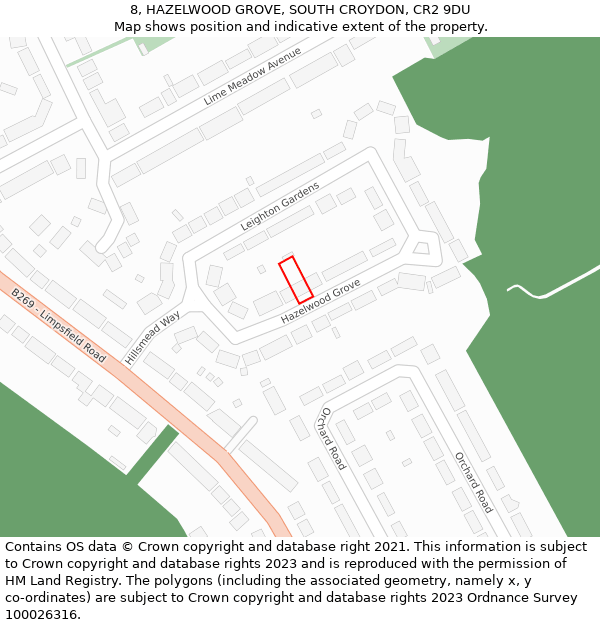 8, HAZELWOOD GROVE, SOUTH CROYDON, CR2 9DU: Location map and indicative extent of plot