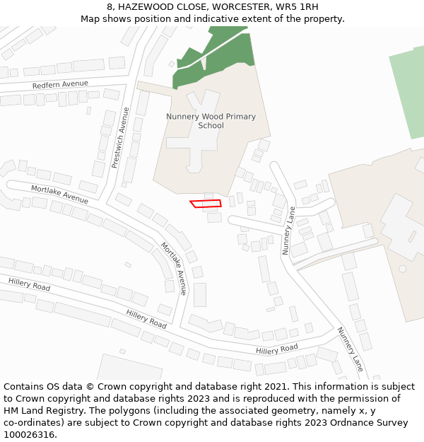 8, HAZEWOOD CLOSE, WORCESTER, WR5 1RH: Location map and indicative extent of plot