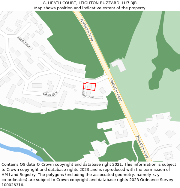 8, HEATH COURT, LEIGHTON BUZZARD, LU7 3JR: Location map and indicative extent of plot