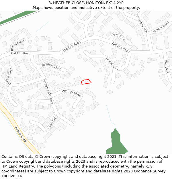 8, HEATHER CLOSE, HONITON, EX14 2YP: Location map and indicative extent of plot