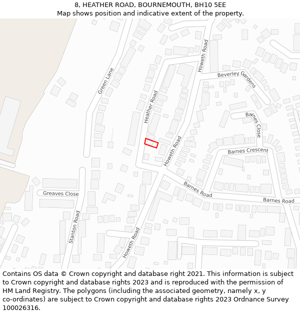 8, HEATHER ROAD, BOURNEMOUTH, BH10 5EE: Location map and indicative extent of plot