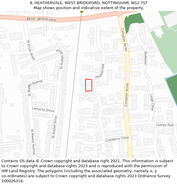 8, HEATHERVALE, WEST BRIDGFORD, NOTTINGHAM, NG2 7ST: Location map and indicative extent of plot