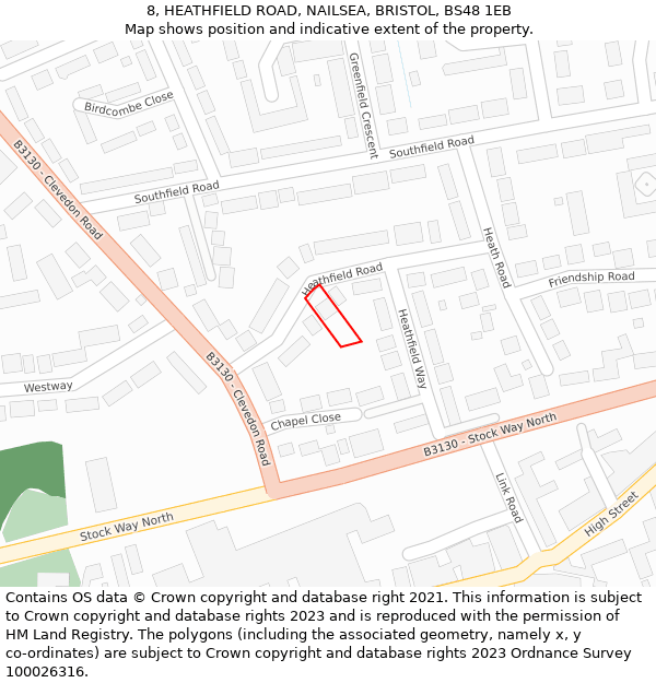 8, HEATHFIELD ROAD, NAILSEA, BRISTOL, BS48 1EB: Location map and indicative extent of plot