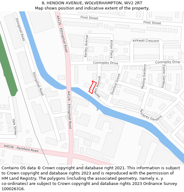 8, HENDON AVENUE, WOLVERHAMPTON, WV2 2RT: Location map and indicative extent of plot