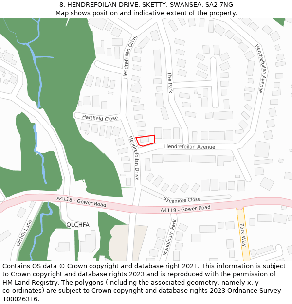 8, HENDREFOILAN DRIVE, SKETTY, SWANSEA, SA2 7NG: Location map and indicative extent of plot