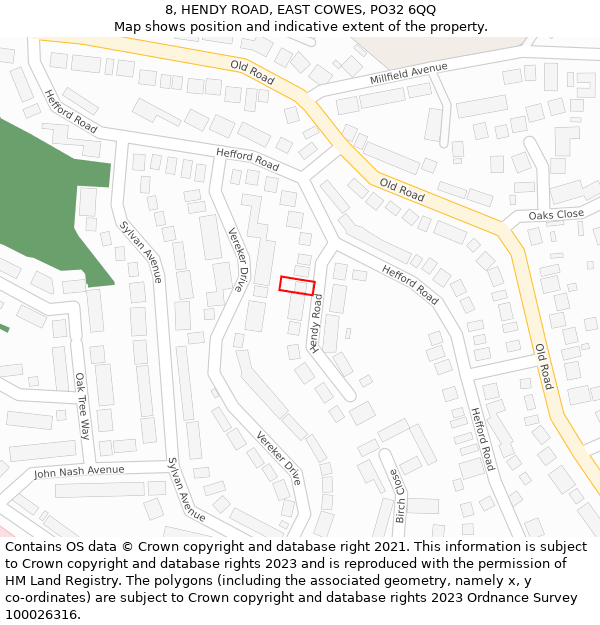 8, HENDY ROAD, EAST COWES, PO32 6QQ: Location map and indicative extent of plot