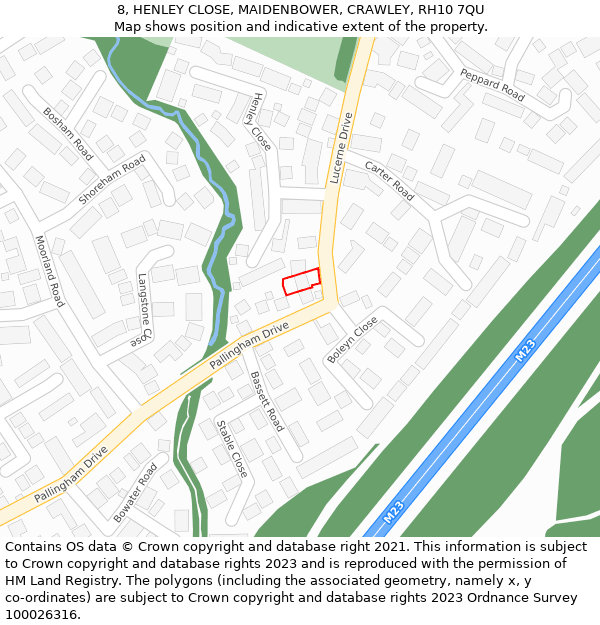 8, HENLEY CLOSE, MAIDENBOWER, CRAWLEY, RH10 7QU: Location map and indicative extent of plot