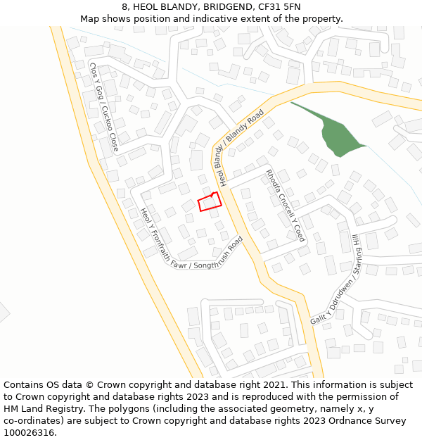 8, HEOL BLANDY, BRIDGEND, CF31 5FN: Location map and indicative extent of plot