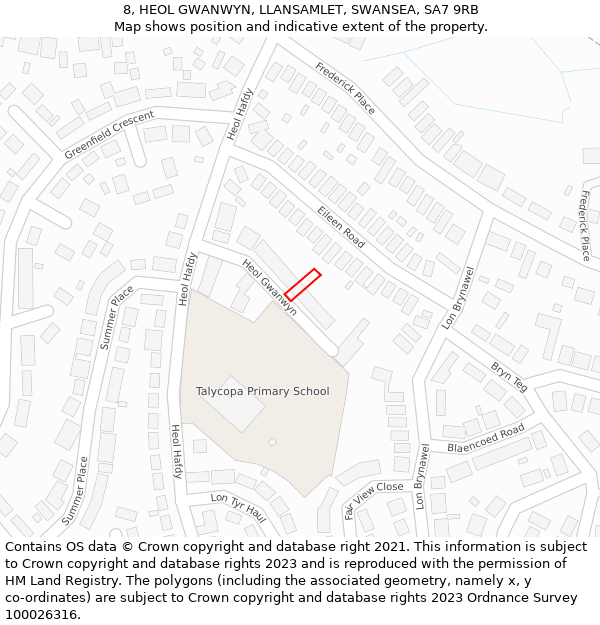 8, HEOL GWANWYN, LLANSAMLET, SWANSEA, SA7 9RB: Location map and indicative extent of plot