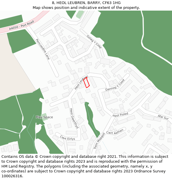 8, HEOL LEUBREN, BARRY, CF63 1HG: Location map and indicative extent of plot