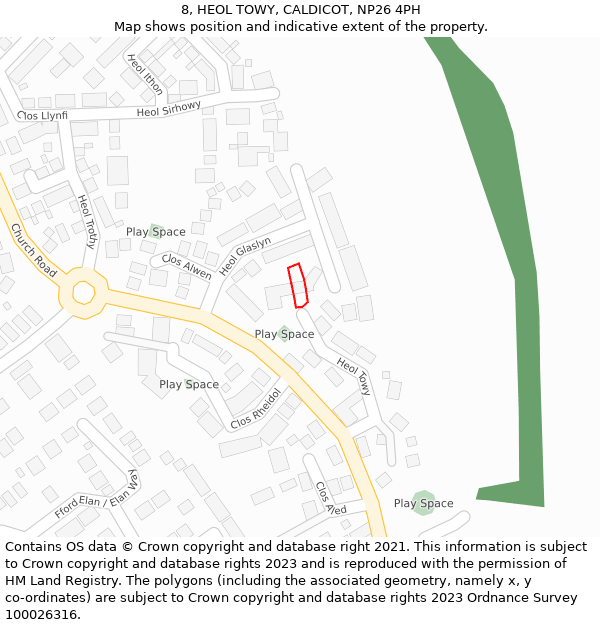 8, HEOL TOWY, CALDICOT, NP26 4PH: Location map and indicative extent of plot