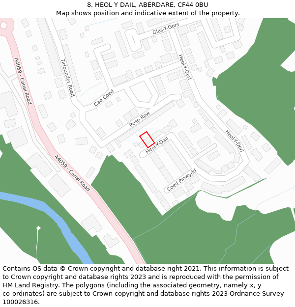 8, HEOL Y DAIL, ABERDARE, CF44 0BU: Location map and indicative extent of plot