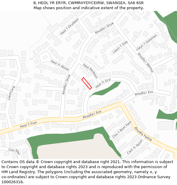 8, HEOL YR ERYR, CWMRHYDYCEIRW, SWANSEA, SA6 6SR: Location map and indicative extent of plot