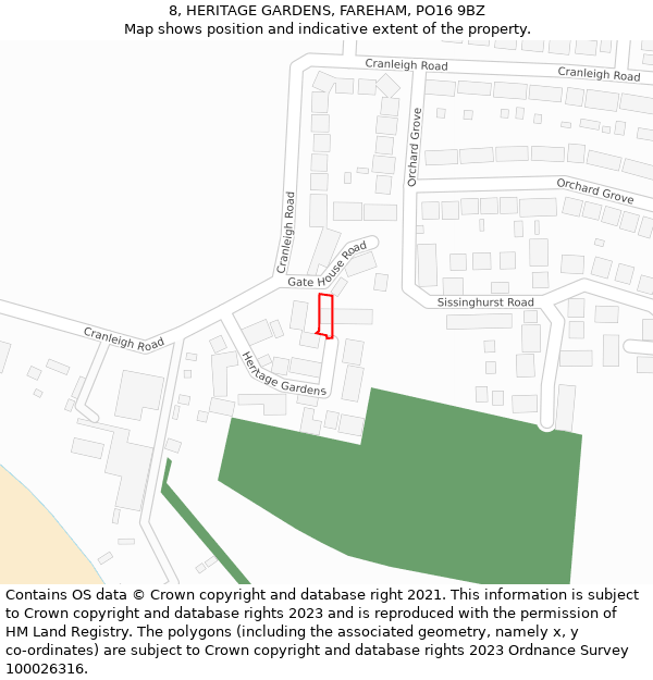 8, HERITAGE GARDENS, FAREHAM, PO16 9BZ: Location map and indicative extent of plot