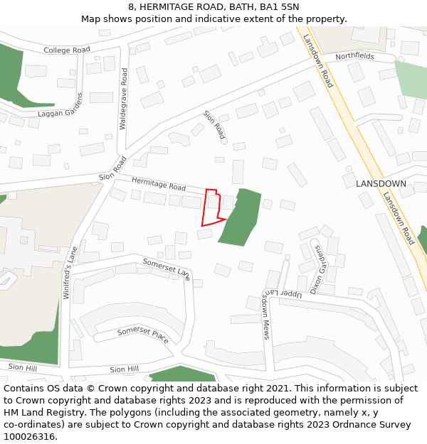 8, HERMITAGE ROAD, BATH, BA1 5SN: Location map and indicative extent of plot