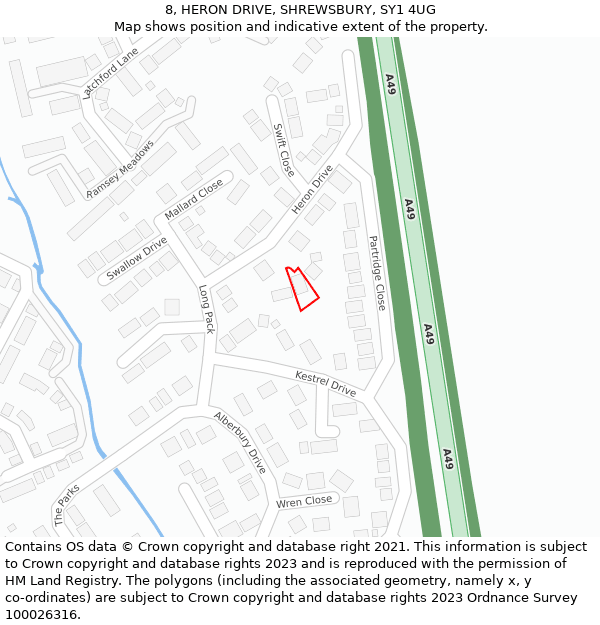 8, HERON DRIVE, SHREWSBURY, SY1 4UG: Location map and indicative extent of plot