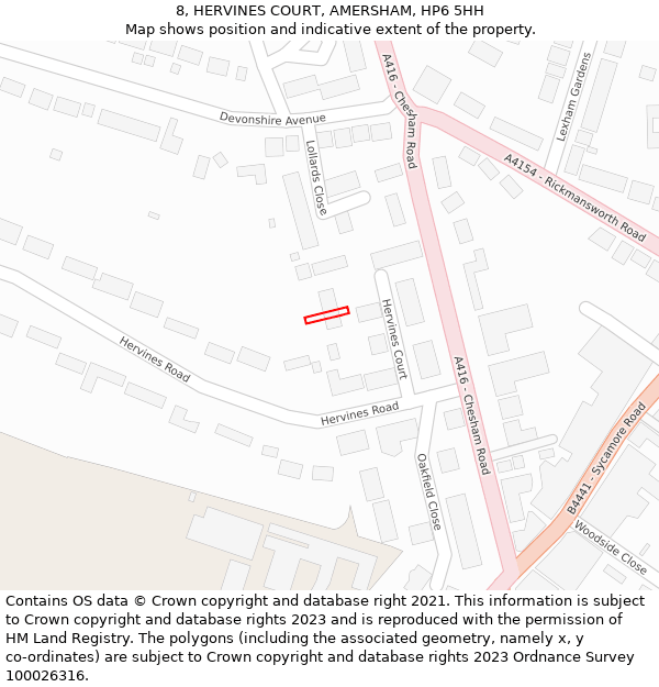 8, HERVINES COURT, AMERSHAM, HP6 5HH: Location map and indicative extent of plot