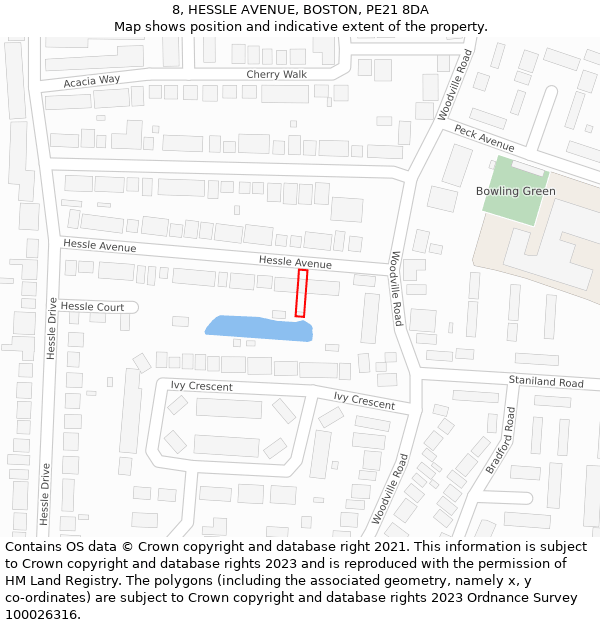 8, HESSLE AVENUE, BOSTON, PE21 8DA: Location map and indicative extent of plot