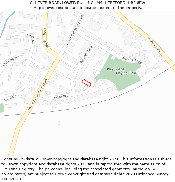 8, HEVER ROAD, LOWER BULLINGHAM, HEREFORD, HR2 6EW: Location map and indicative extent of plot
