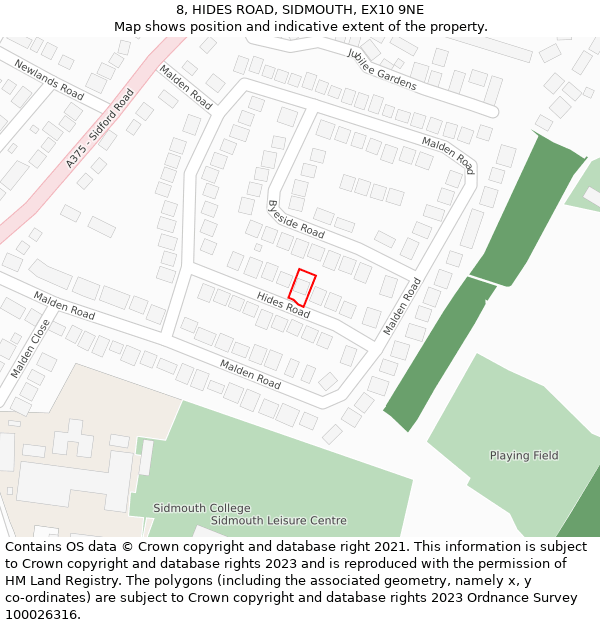 8, HIDES ROAD, SIDMOUTH, EX10 9NE: Location map and indicative extent of plot
