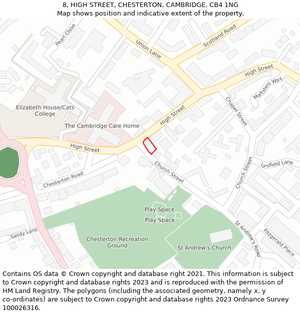 8, HIGH STREET, CHESTERTON, CAMBRIDGE, CB4 1NG: Location map and indicative extent of plot