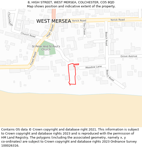 8, HIGH STREET, WEST MERSEA, COLCHESTER, CO5 8QD: Location map and indicative extent of plot