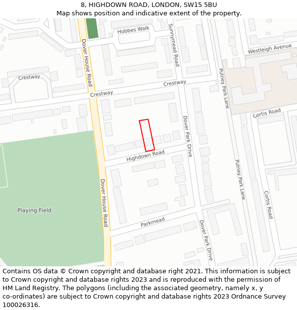8, HIGHDOWN ROAD, LONDON, SW15 5BU: Location map and indicative extent of plot