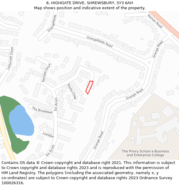 8, HIGHGATE DRIVE, SHREWSBURY, SY3 6AH: Location map and indicative extent of plot