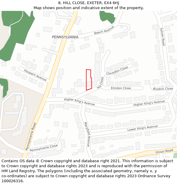 8, HILL CLOSE, EXETER, EX4 6HJ: Location map and indicative extent of plot