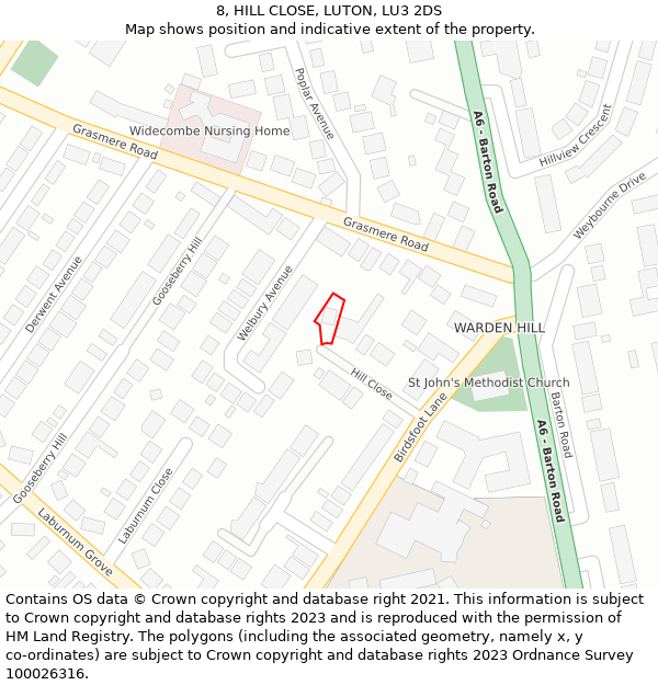 8, HILL CLOSE, LUTON, LU3 2DS: Location map and indicative extent of plot