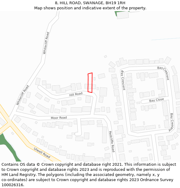 8, HILL ROAD, SWANAGE, BH19 1RH: Location map and indicative extent of plot