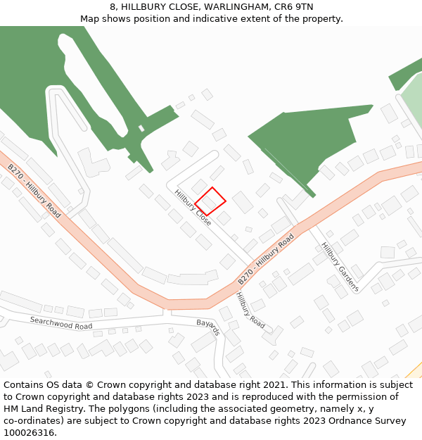8, HILLBURY CLOSE, WARLINGHAM, CR6 9TN: Location map and indicative extent of plot