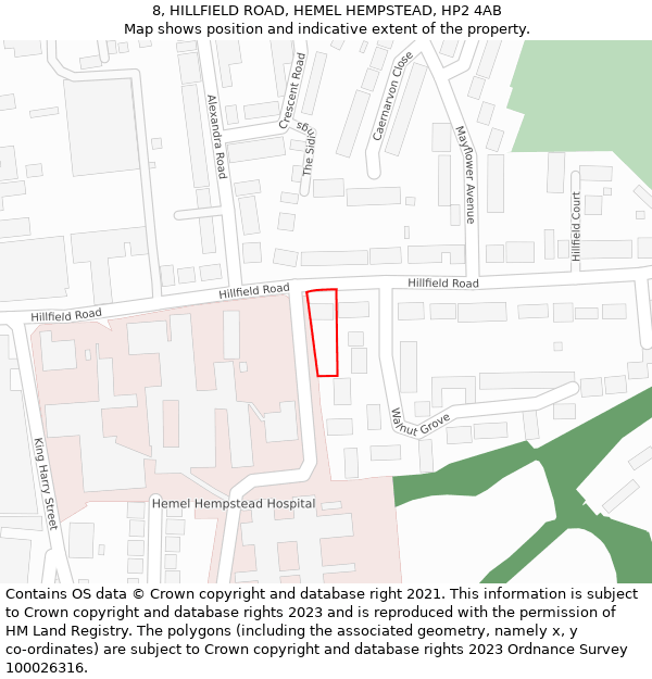 8, HILLFIELD ROAD, HEMEL HEMPSTEAD, HP2 4AB: Location map and indicative extent of plot