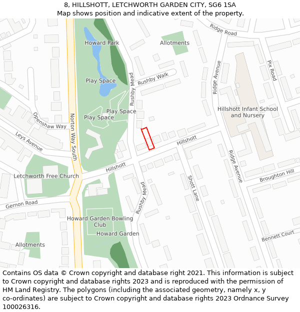 8, HILLSHOTT, LETCHWORTH GARDEN CITY, SG6 1SA: Location map and indicative extent of plot