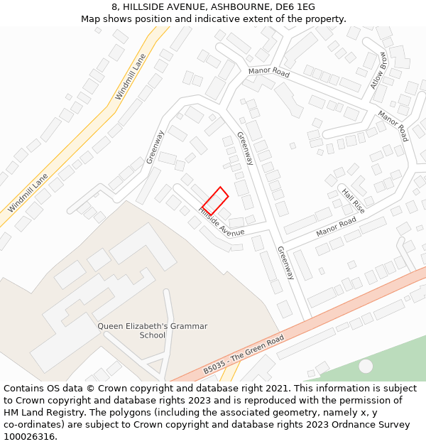 8, HILLSIDE AVENUE, ASHBOURNE, DE6 1EG: Location map and indicative extent of plot