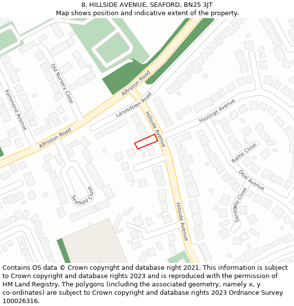 8, HILLSIDE AVENUE, SEAFORD, BN25 3JT: Location map and indicative extent of plot