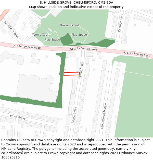 8, HILLSIDE GROVE, CHELMSFORD, CM2 9DA: Location map and indicative extent of plot