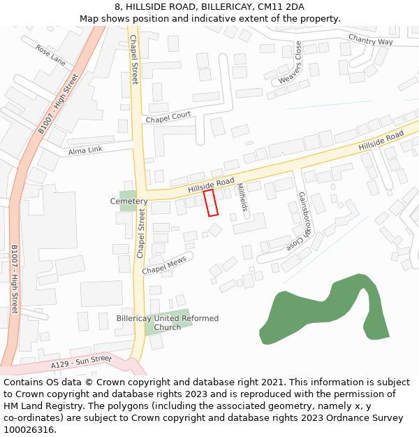 8, HILLSIDE ROAD, BILLERICAY, CM11 2DA: Location map and indicative extent of plot