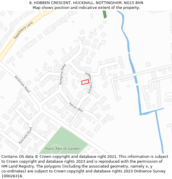 8, HOBBEN CRESCENT, HUCKNALL, NOTTINGHAM, NG15 8HN: Location map and indicative extent of plot