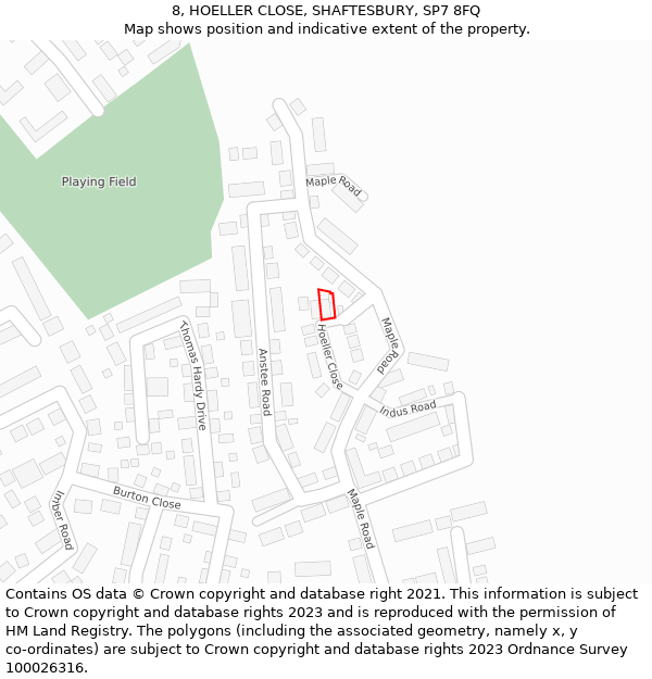 8, HOELLER CLOSE, SHAFTESBURY, SP7 8FQ: Location map and indicative extent of plot