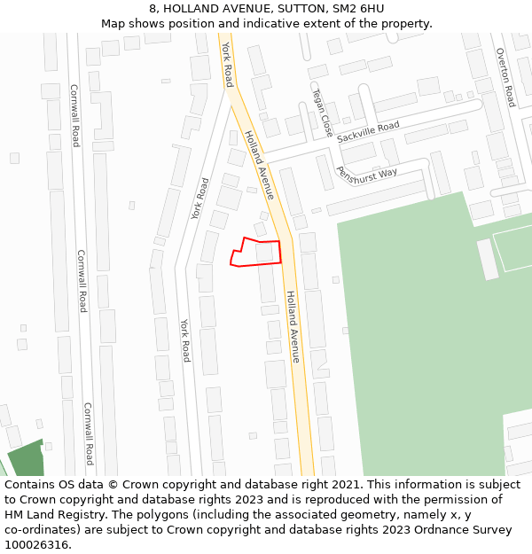 8, HOLLAND AVENUE, SUTTON, SM2 6HU: Location map and indicative extent of plot