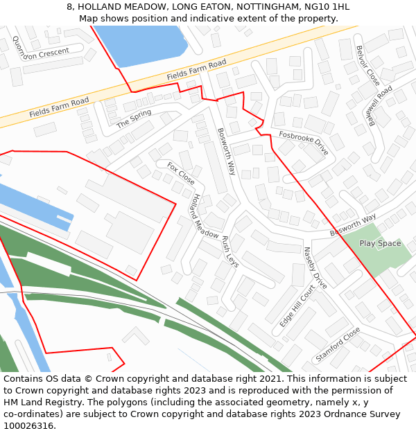 8, HOLLAND MEADOW, LONG EATON, NOTTINGHAM, NG10 1HL: Location map and indicative extent of plot