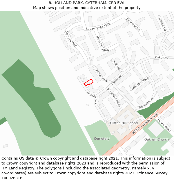 8, HOLLAND PARK, CATERHAM, CR3 5WL: Location map and indicative extent of plot