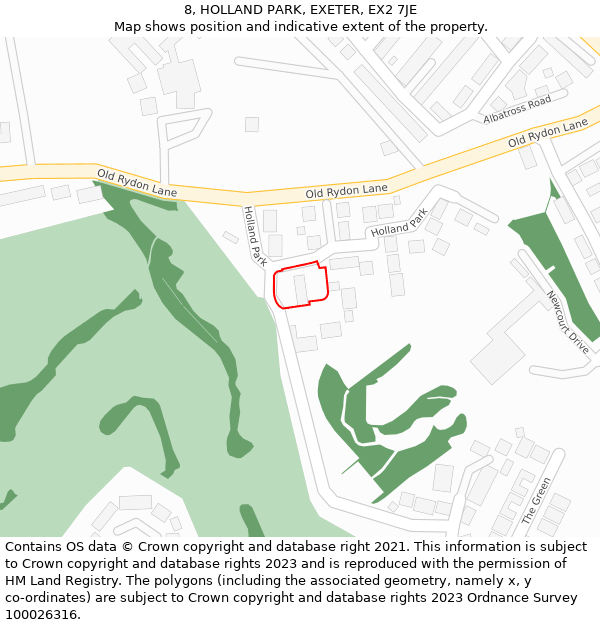 8, HOLLAND PARK, EXETER, EX2 7JE: Location map and indicative extent of plot