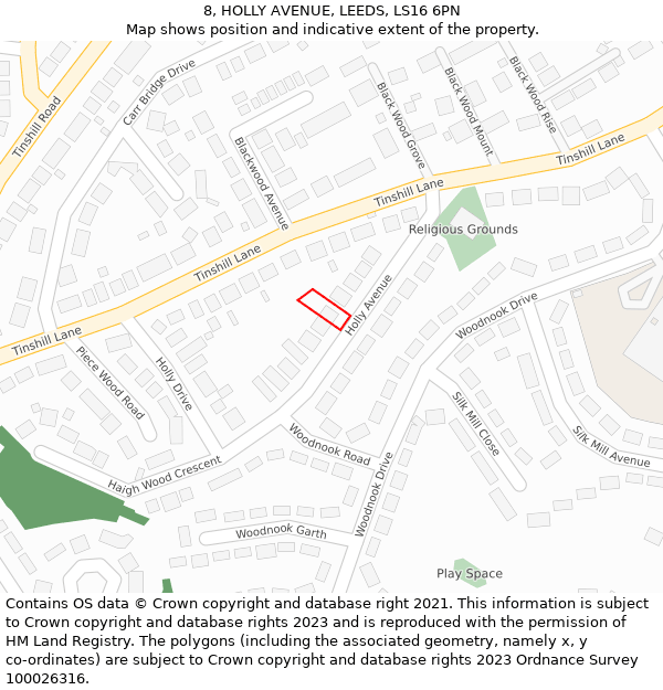 8, HOLLY AVENUE, LEEDS, LS16 6PN: Location map and indicative extent of plot