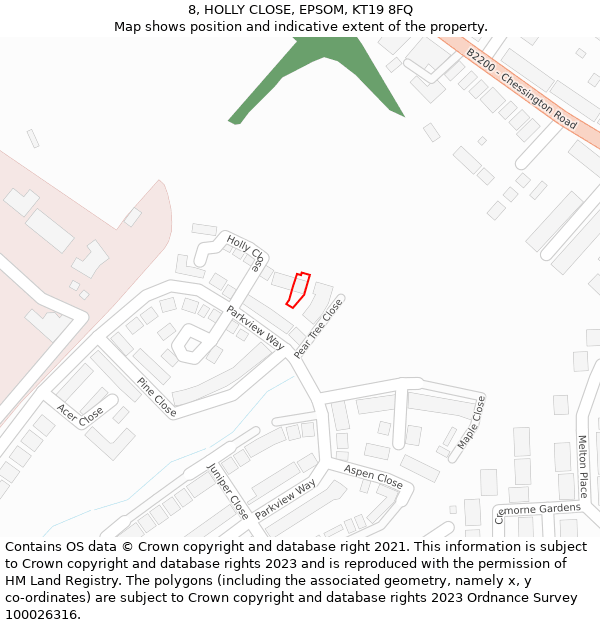 8, HOLLY CLOSE, EPSOM, KT19 8FQ: Location map and indicative extent of plot