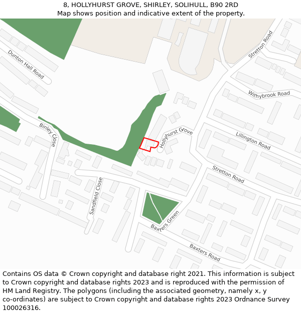 8, HOLLYHURST GROVE, SHIRLEY, SOLIHULL, B90 2RD: Location map and indicative extent of plot